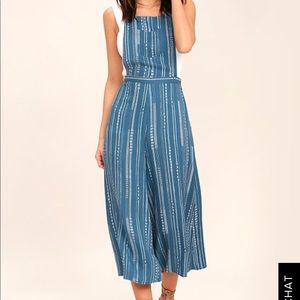 MinkPink Tangier Blue Cropped Overalls